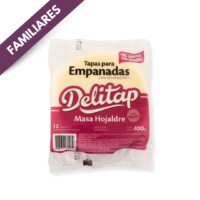 Cantidad por paquete: 1 docena – 400 gr. Tamaño discos: 12 cm. Masa: hojaldre (horno o freir)